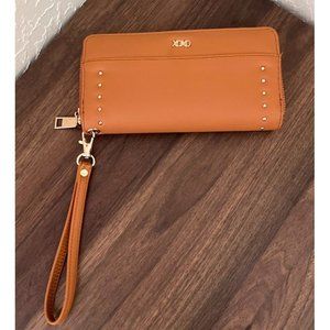 XOXO Women's Orange-Brown Colored Studded Zip Around Wallet/Wristlet